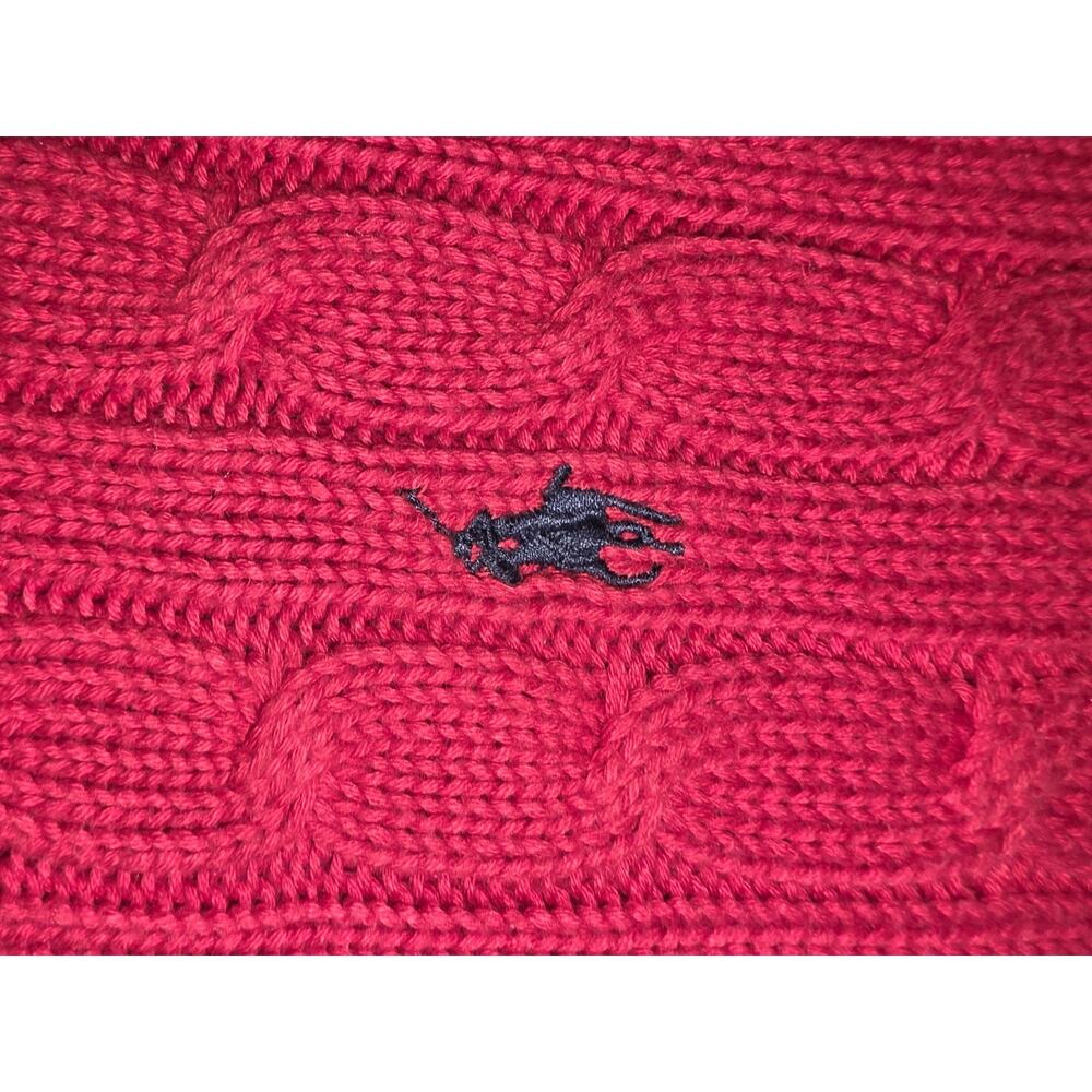 Vintage Ralph Lauren Womens L Red Cable Knit Cotton Crewneck Sweater Pony - Picture 4 of 7